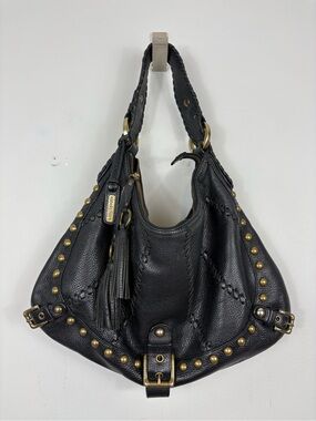 Isabella Fiore Whiplash Audra Studded Hobo Shoulder Bag Black